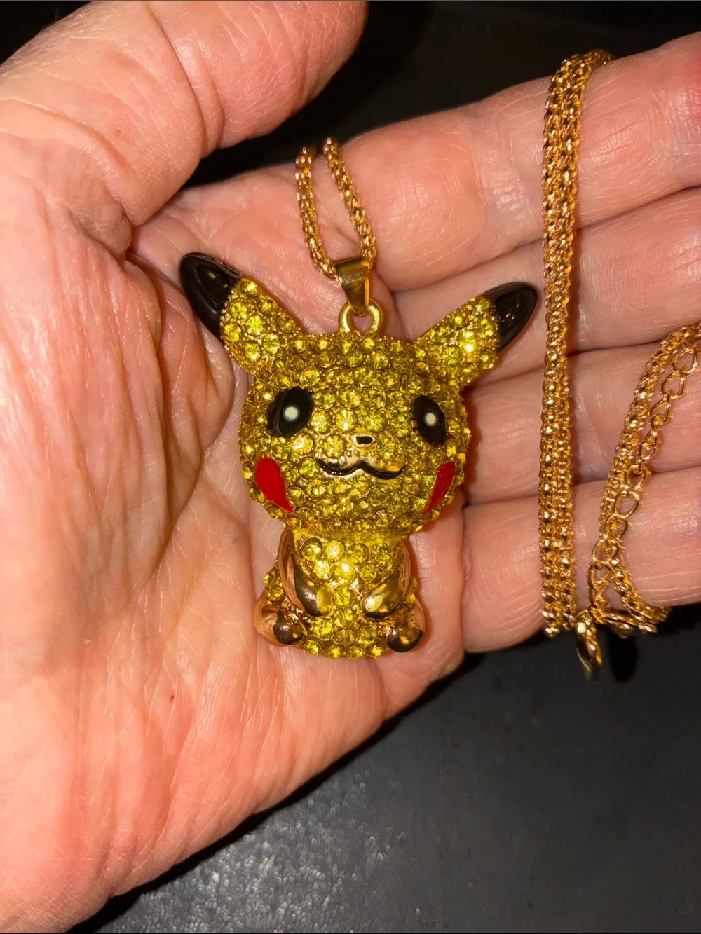 Gold-Tone Yellow Crystal Pikachu-Inspired Pendant Necklace for Kids